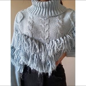 BABY BLUE KNIT SWEATER W/ FRINGE